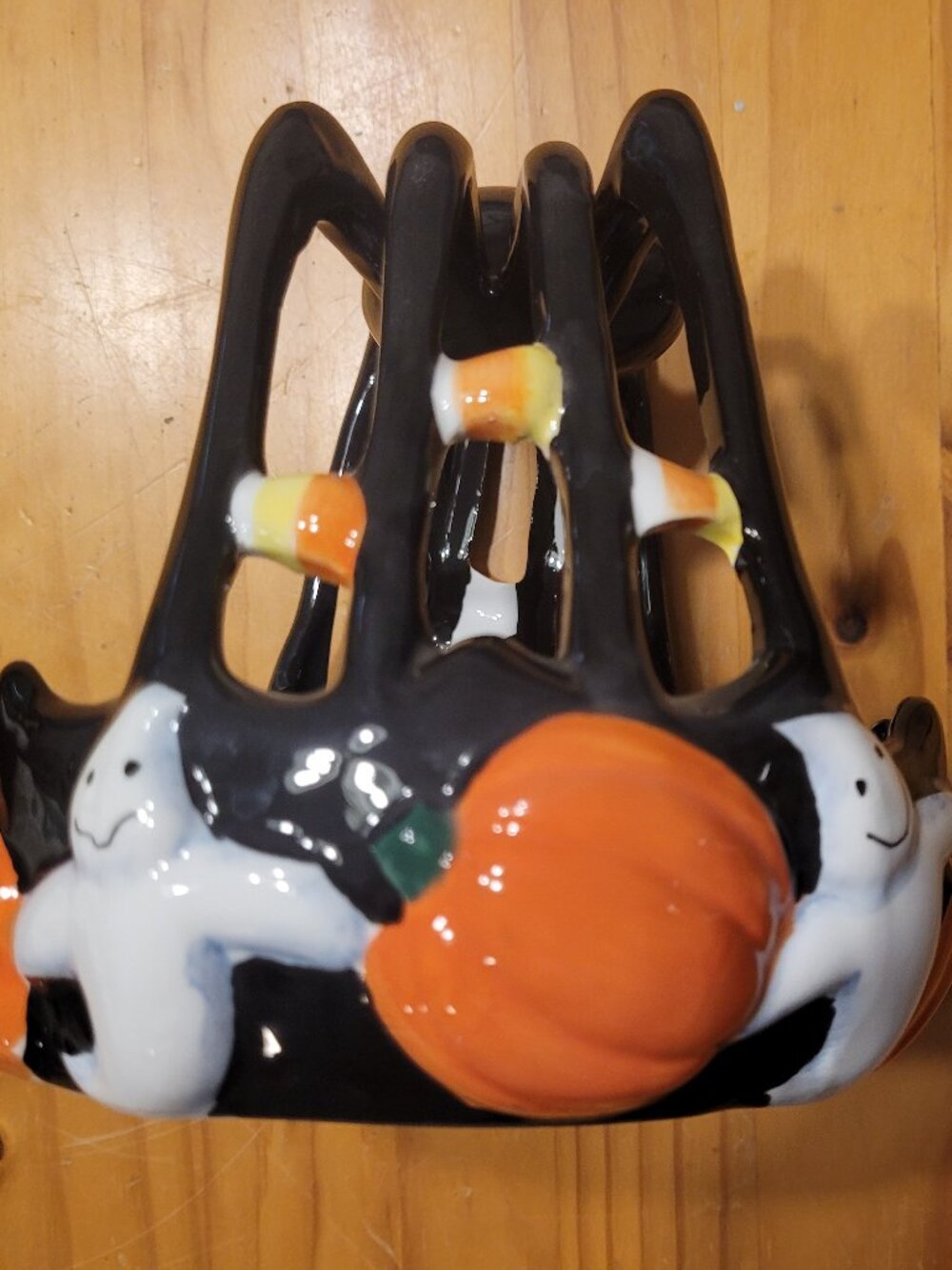 Halloween Candy Dish Black Spider Ghosts Pumpkins Ceramic